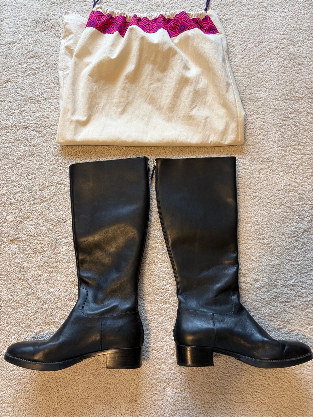 Women Tory Burch Black Leather Riding Boots - Tall Zip Knee Boots - Picture 2 of 2